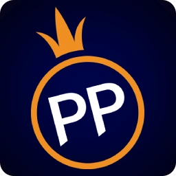 โลโก้ตัวอักษร PP พร้อมมงกุฎสีทองในวงกลม